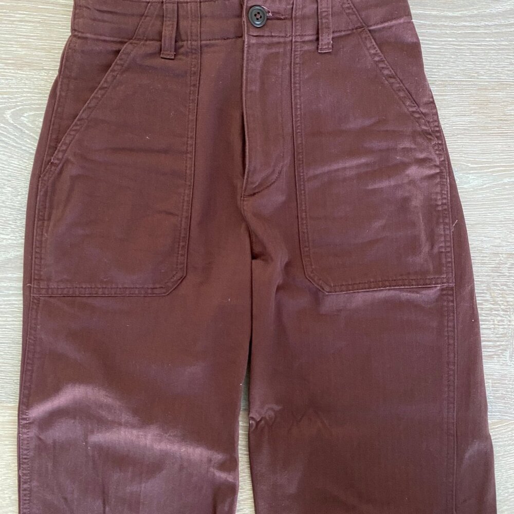 MUJI Women's Herringbone Trousers Burgundy Size S - Picture 7 of 9